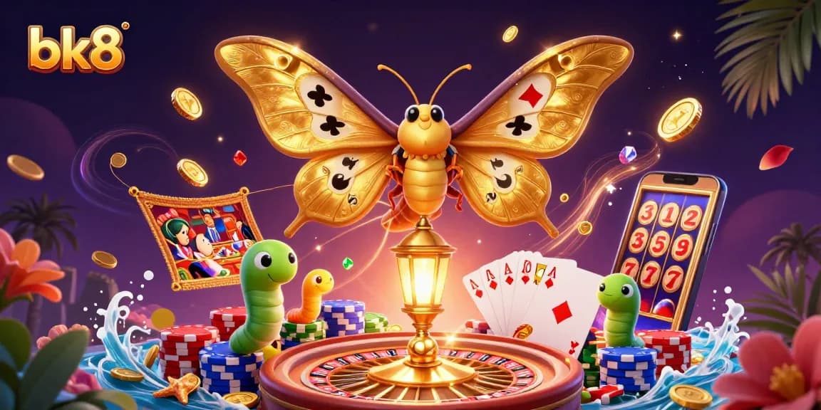 Experience the excitement of bk8 with vibrant casino-themed illustration filled with golden elements and animated scenes.