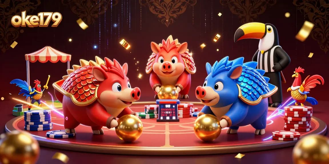 Engage in thrilling cockfighting action with oke179 as pangolins roll through chips.