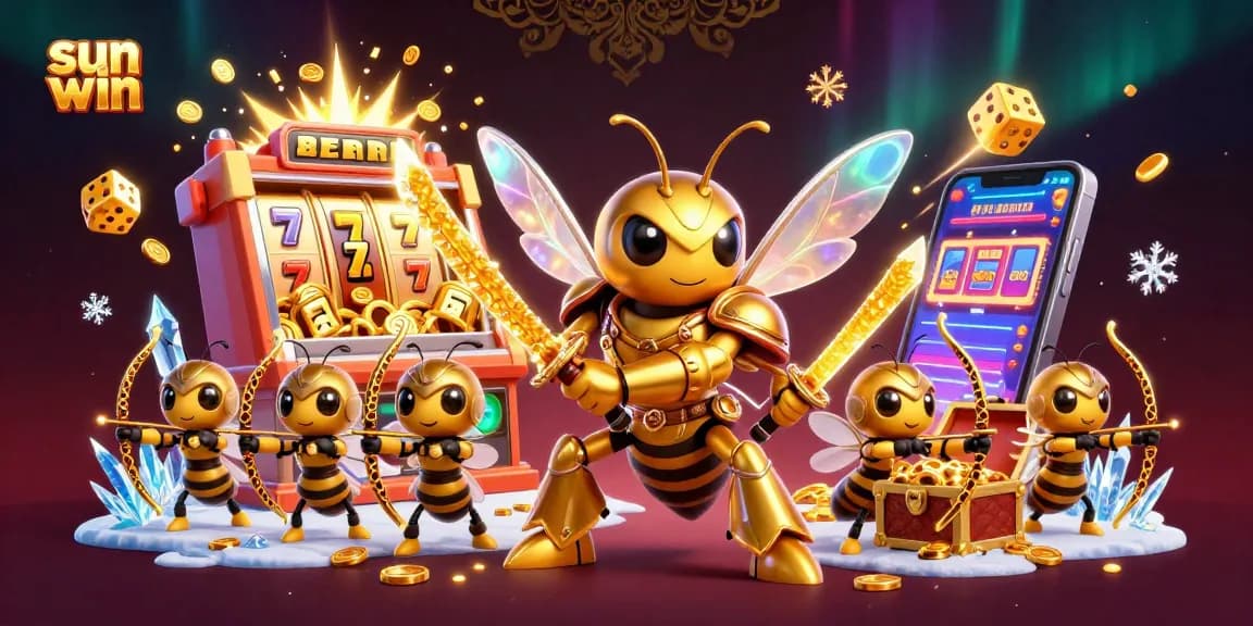 Experience the thrill of sun win with vibrant 3D casino illustration depicting colorful jackpots and exciting game elements.