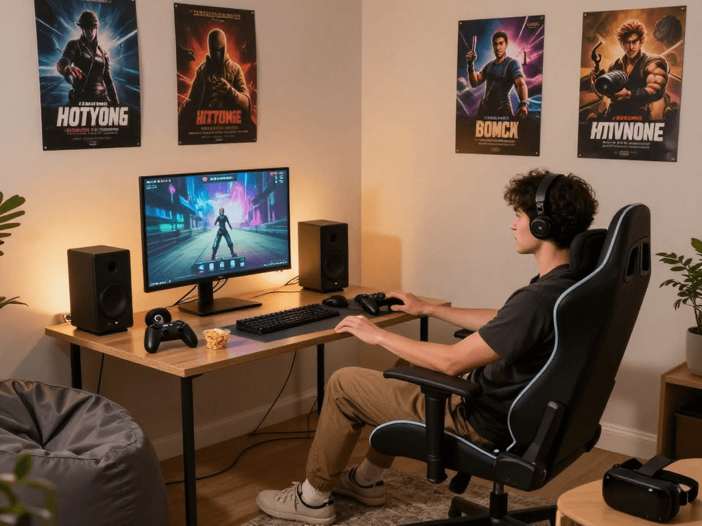 Immersive gaming setup featuring html porn games in a cozy home environment.