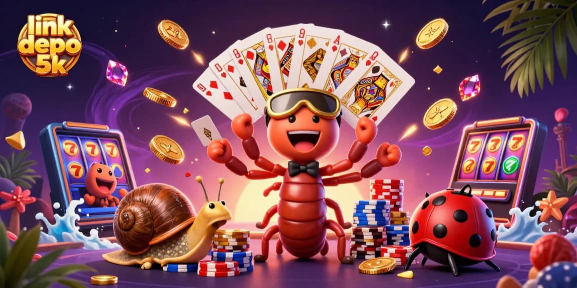 Engage in exciting gameplay with link depo 5k as a cartoon dealer showcases vibrant casino elements.