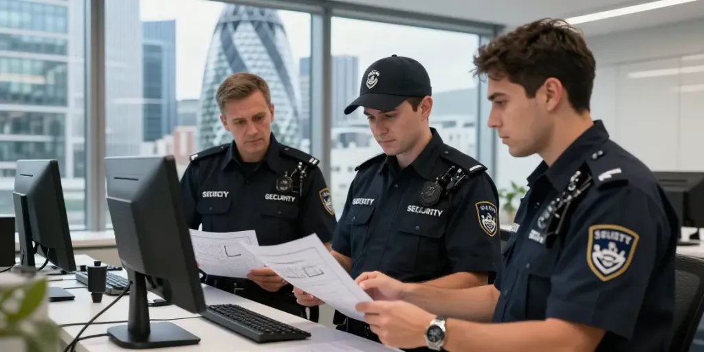 Trusted Security Services by professional security team at a corporate office in London.