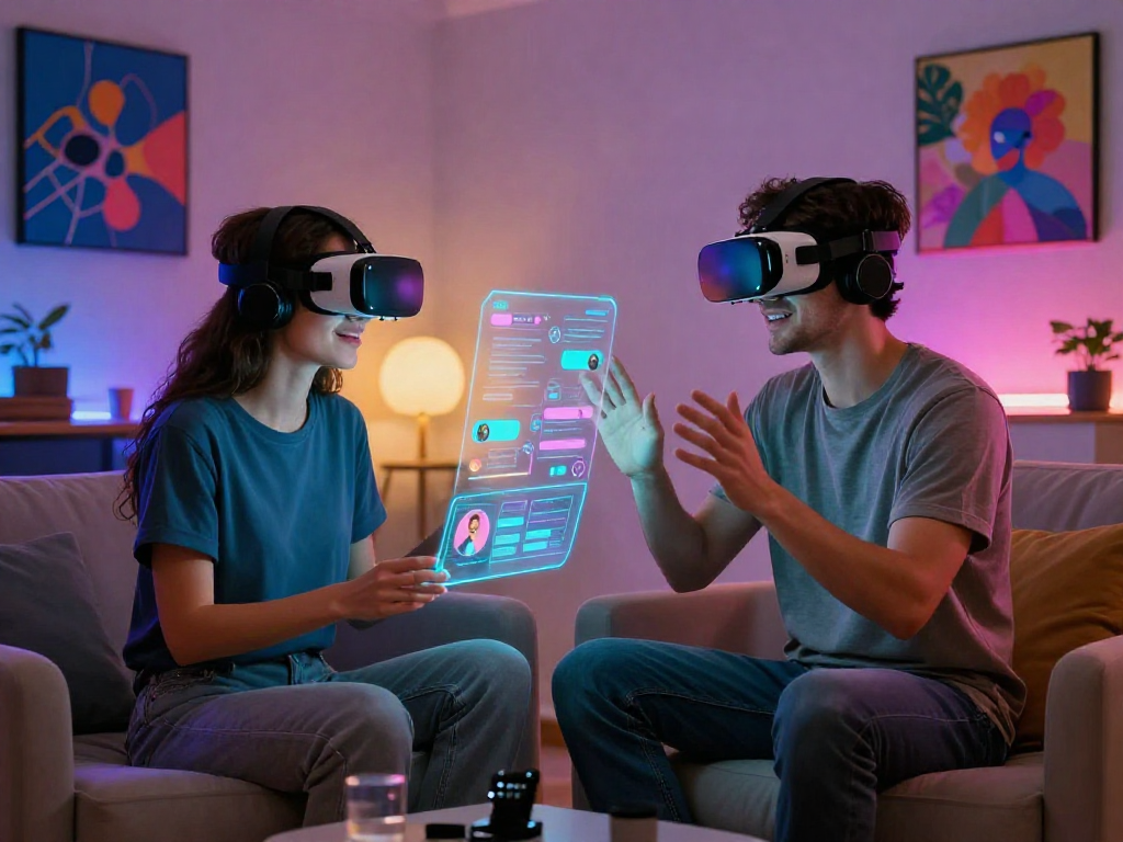 Engaging in a virtual ai sex chat with immersive holographic interface and AI avatar.