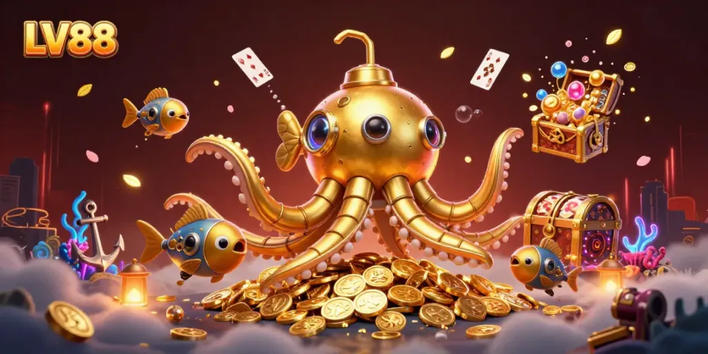 Experience the excitement of LV88 with a vibrant underwater casino adventure illustration.