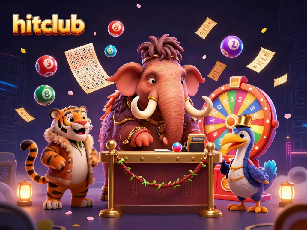 Experience hitclub with a vibrant scene of a mammoth bouncer and a saber-tooth tiger VIP at a casino.
