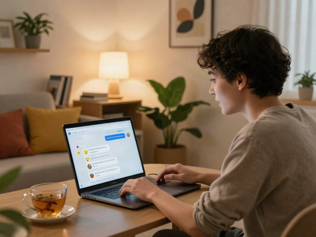 Engaging ai sex chat scene in a warm apartment setting with digital avatars.