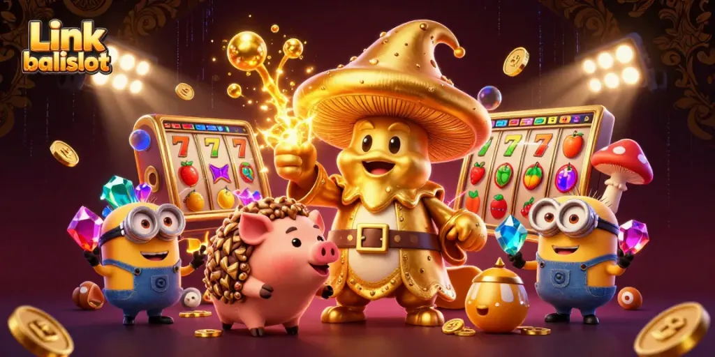 Experience thrilling gameplay with Link balislot featuring golden treasure, slot machines, and exciting casino elements.